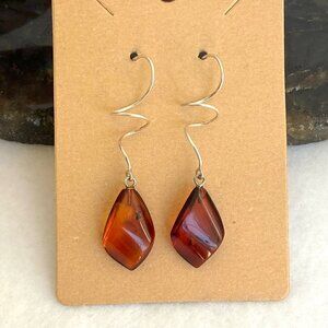 Sterling Silver 925 Spiral Hook Reconstituted Honey Baltic Amber Dangle Earrings